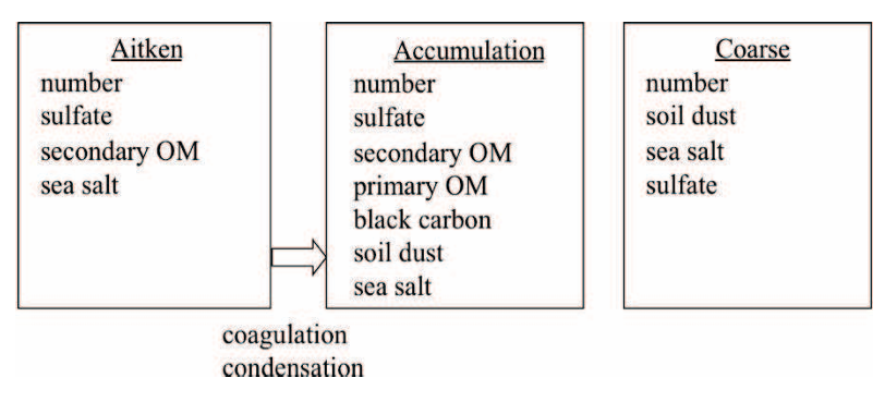 Figure 4.4: Predicted species for interstitial and cloud-borne component of each aerosol mode in MAM-3